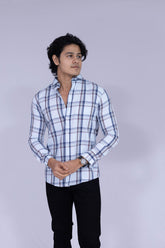 White base shirt with blue checks